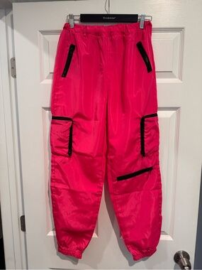 Hot Pink Cargo Joggers with Black Zippers